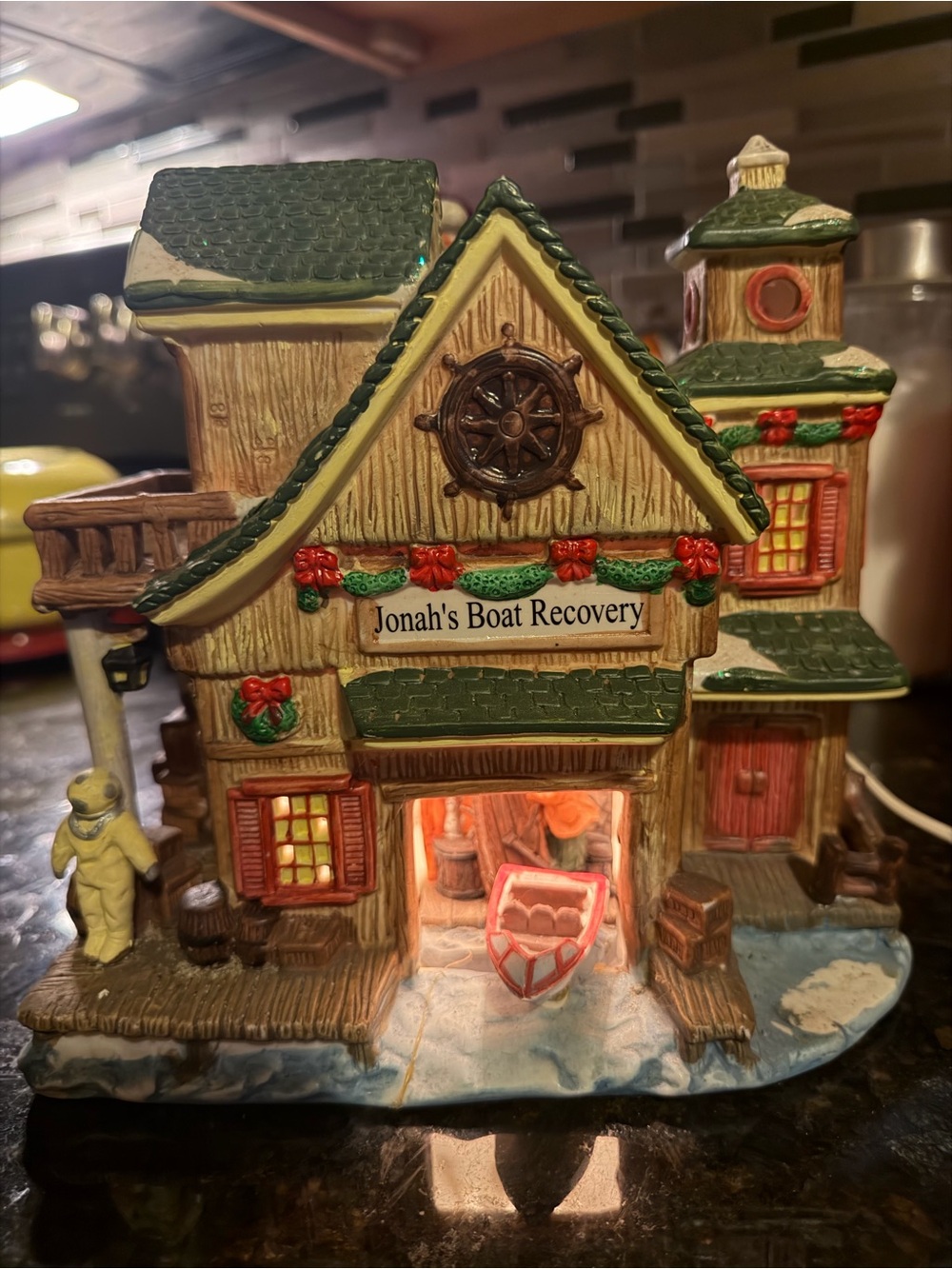 Vintage ceramic light up Christmas Villiage Jonah's Boat Recovery